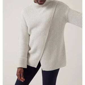 ATHLETA Azalea Merino Wool/Cashmere Blend Mock Neck Sweater, Oatmeal, Size XL